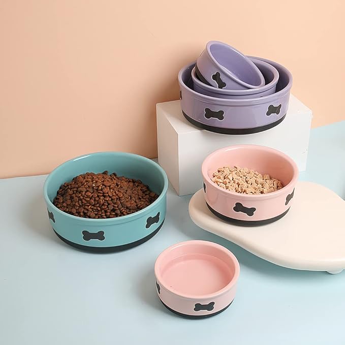 Sweejar Ceramic Dog Bowls with Bone Pattern, Dog Food Dish for Medium Dogs, Porcelain Pet Bowl for Water 35 Fl Oz (Pink)