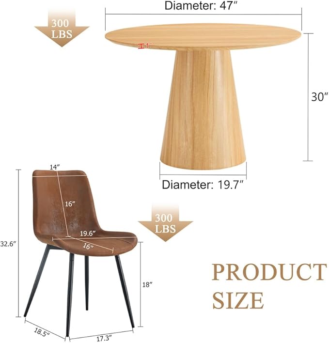 47'' Round Wood Dining Table Set for Kitchen - 7-Piece, Includes Chairs (Seats 6), Farmhouse Style