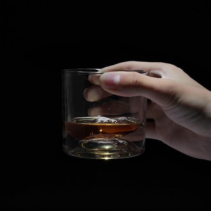 LIITON Rocky Mountains Heavy Crystal Whiskey Glasses Gift Set of 2, Thick Freezable Bourbon Glass 1lb Each, Premium Whiskey Gifts for Men, Frozen Crystal Chills Cocktails, 10 oz