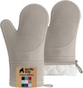 GORILLA GRIP BPA-Free Soft Silicone Oven Mitts, Heat Resistant and Waterproof Cooking Gloves, Thick Cotton Lining, Flexible Gripping for Baking Grilling, Kitchen Potholders Set of 2, 12.5x8.3, Almond