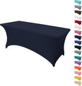 8FT Table Cloth for Rectangular Fitted Events Stretch Navy Blue Table Covers Washable Spandex Tablecloth Protector for Party, Wedding, Cocktail, Banquet, Festival