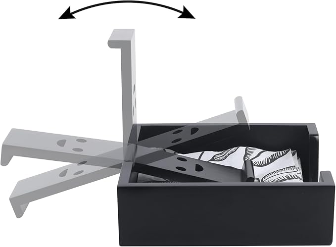 Bamboo Flat Napkin Holder with Weighted Arm Decorative Napkin Tray Dispenser for Table Kitchen Bathroom Dinning (black)