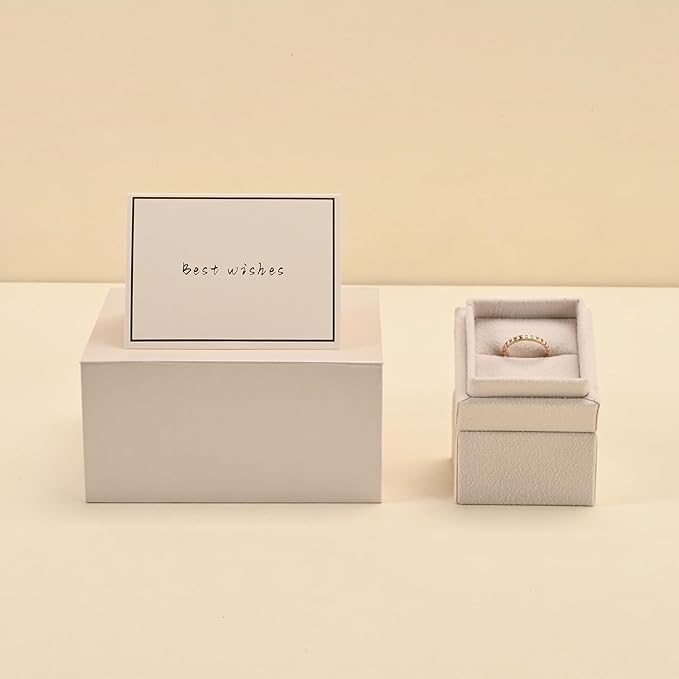 Oirlv Velvet Ring Gift Box with Exquisite Outer Packaging, Wedding Proposal Engagement Ring Box, Birthday Present Gift Box with Blank Greeting Card（White）