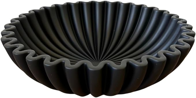 OAKOA Concrete Black Decorative Bowl for Home Decor - Black Fruit Bowl for Kitchen Counter - Black Bowl Decor - Modern Fruit Bowl Black - Centerpiece Bowl