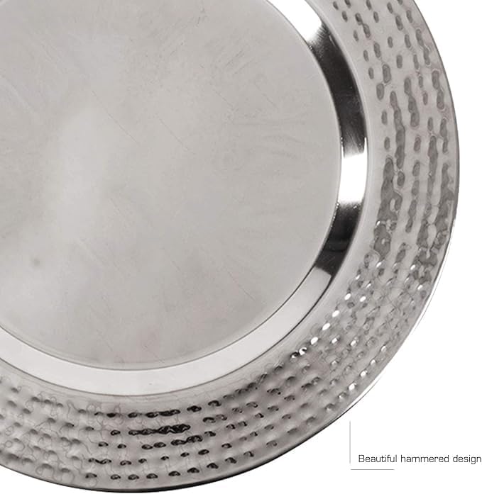 Stainless Charger Plate - 6 Pack - 13 inch Round Stainless Steel Chargers for Dinner Plates with Hammered Rim - Silver Charger Plates Set