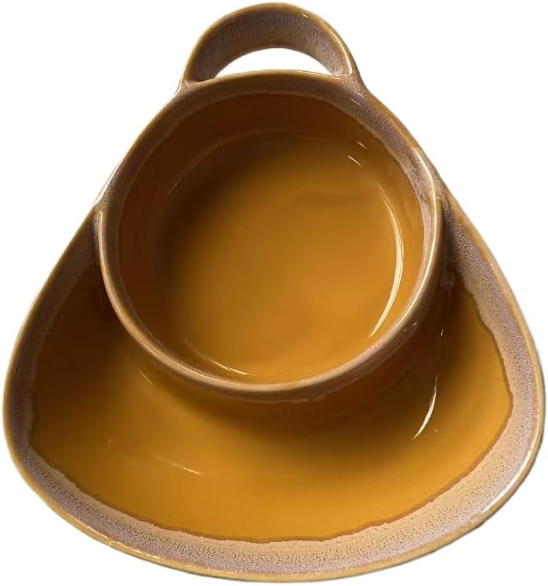 Soup and Side Bowl Plate Ceramic, Chip and Dip Divided Bowls, Anti-Soggy Cereal Bowl Bread Dipping Bowls Plates for Salad Breakfast, and Sandwich Ideal for Home and Restaurant (yellow)