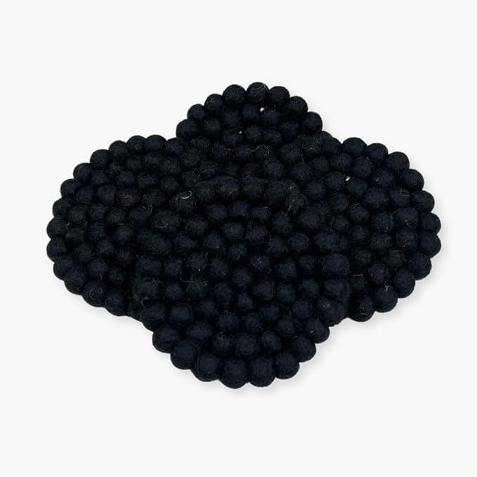 Humble Hilo Handmade Felt Coaster, 3.9 inches, Set of 4 (Black)