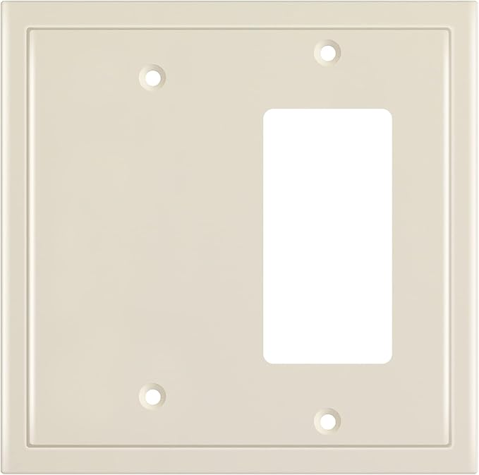Henne Bery Modern Edge Decorative Wall Plate Switch Plate Outlet Cover, Durable Solid Zinc Alloy (Blank/Decorator, Light Almond)