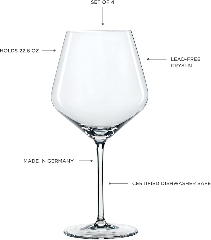 Spiegelau Style Burgundy Wine Glasses, Crystal Clear Red Wine Glasses for Pinot Noir, Elegant Glassware, Wedding Gifts, Birthday Gifts for Women and Men, Home Bar Accessories, 22.6 oz, Set of 4