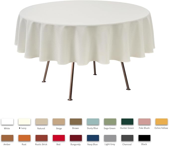maxmill Round Weaved Texture Design Tablecloth Spill-Proof Wrinkle Free Soft Washable Table Cloth for Circular Table Cover, for Dining Room Buffet Banquet Parties Holiday Dinner, 90 Inch Ivory