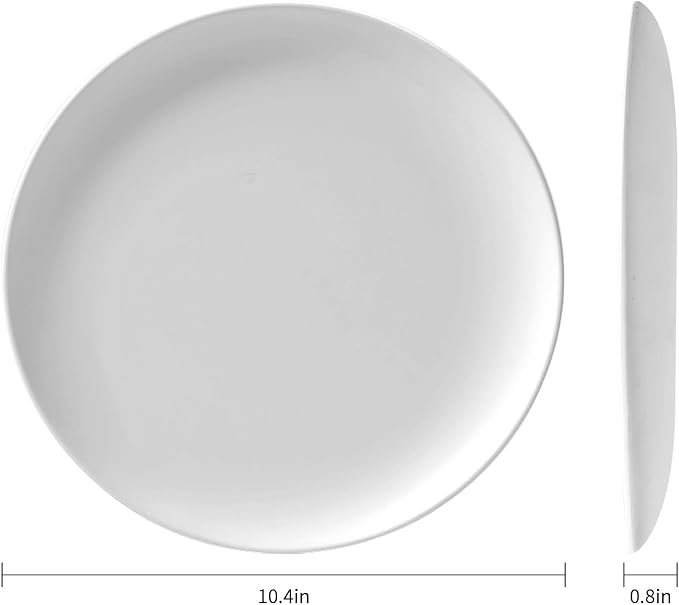 TP 10" Plate Set, 6-Piece Melamine Round Dinner Plates, Unbreakable Weighty Serving Dishes for Home, Outdoor Party, Restaurants, White