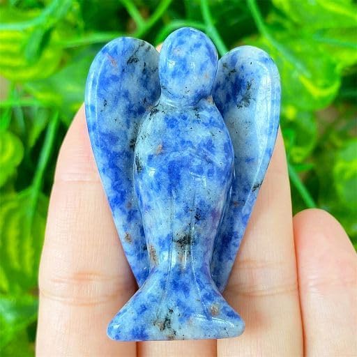 YATOJUZI 2" Blue Sodalite Angel Decors Natural Healing Crystals Polished Carved Gemstones Stones Hand Guardian Cute Sculpture Statue Reiki Energy Figurines Home Room Office Desk Decor Gifts for Women