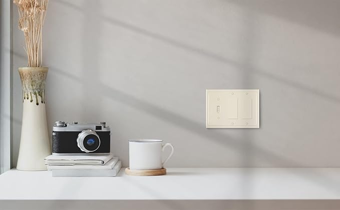 Henne Bery Modern Edge Decorative Wall Plate Switch Plate Outlet Cover, Durable Solid Zinc Alloy (Single Toggle/Double Decorator, Light Almond)