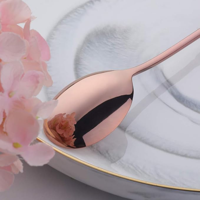 Buyer Star 5-pieces Rose Gold Dinner Table Spoons 8-Inch Stainless Steel Metal Korean Soup Spoons