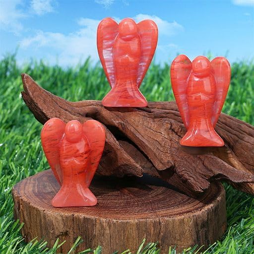 YATOJUZI 2" Cherry Quartz Angel Decor Crystals Polished Natural Stone Sculpture Statue Home Room Office Desk Decoration Guardian Hand Carved Cute Figurines Energy Reiki Gifts for Women Men