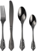 Vintage Black Silverware Flatware Set for 16, European Classic Style 64 Pieces Stainless Steel Tableware Cutlery Set,Fine Kitchen Utensils for Wedding Restaurant Hotel Christmas