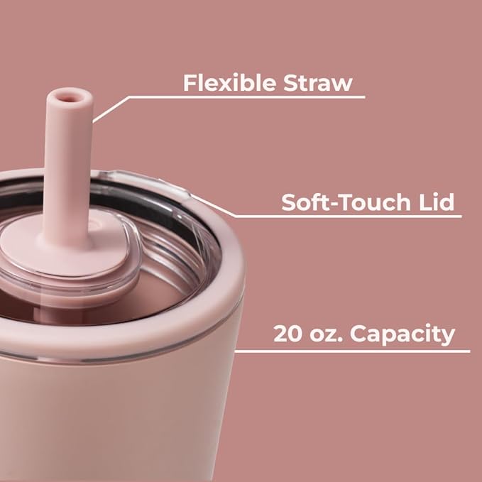 HydroJug Everyday Tumbler 20 oz – Ceramic-Lined Insulated Tumbler with Straw and Soft-Touch Lid, Cup Holder Friendly, Double-Wall Vacuum Insulation, Reusable Travel Cup – Dusty Rose