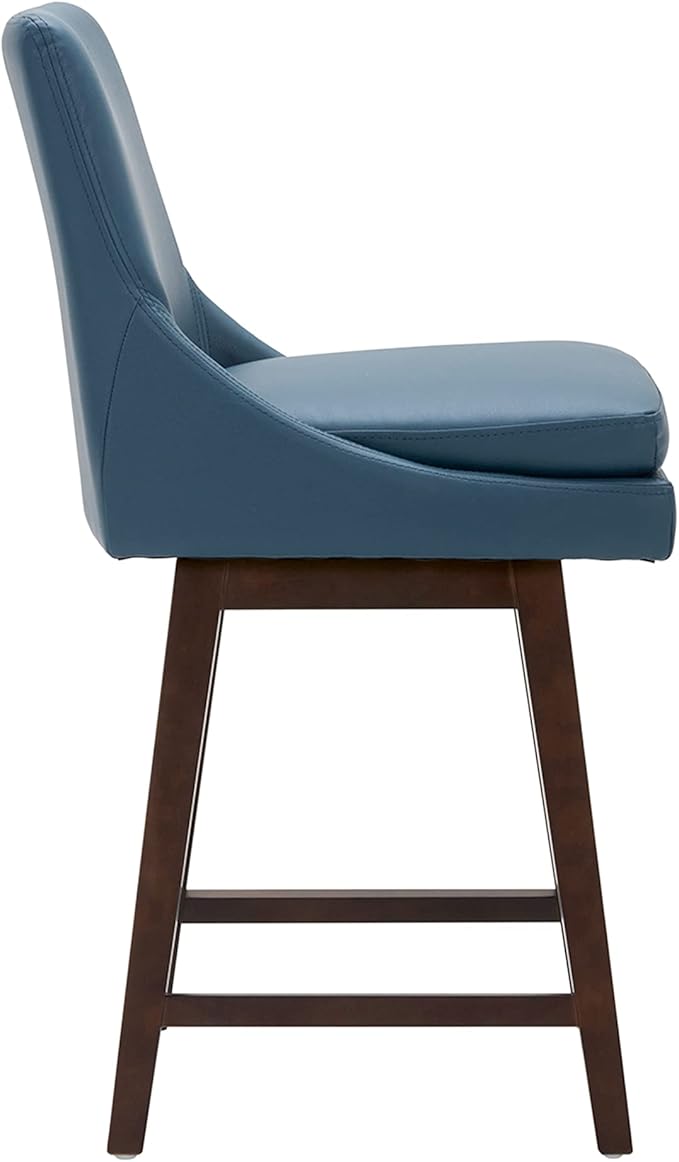 CHITA Counter Height Swivel Bar Stools Set of 3, FSC Certified Upholstered Faux Leather Barstool Chairs with Back, 26.8" H Seat Height, PU Leather in Dark Blue