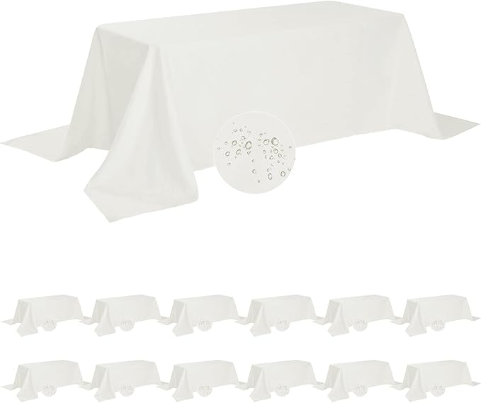 Fokitut 12 Pack Waterproof Rectangle Tablecloth, 90x156 Inch,Stain Resistant and Wrinkle Polyester Table Cloth, Fabric Table Cover for Kitchen Dining, Wedding, Party, Holiday Dinner-Ivory