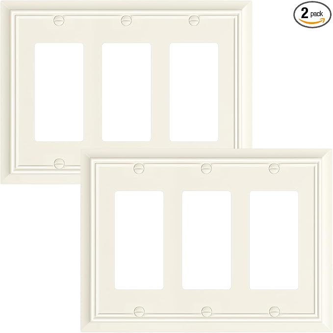 2-Pack Decorative Tripple Decorator Outlet Cover Plate, Durable Natural Bamboo Fiber Light Almond Wall Plate for Electrical Outlets, Receptacle, GFCI Outlet, Dimmer Switch, 3-Gang, Corrosion Resistant