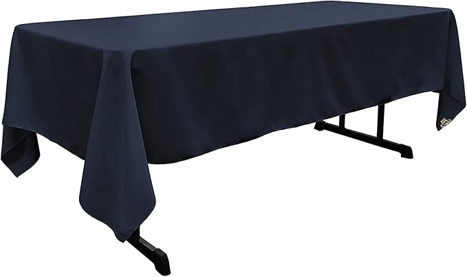 LA Linen Polyester Poplin Washable Rectangular Tablecloth, Stain and Wrinkle Resistant Table Cover 60x120, Fabric Table Cloth for Dinning, Kitchen, Party, Holiday 60 by 120-Inch, Navy