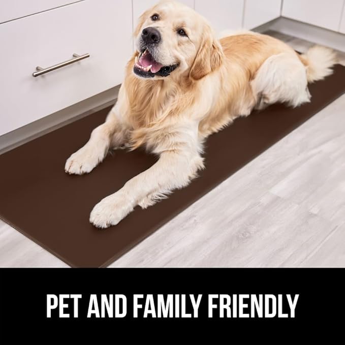 GORILLA GRIP 2 Pack Comfortable Cushioned Kitchen Mats for Floor, 17x29 + 17x59, Waterproof and Stain Resistant, 1/2 Inch Thick Soft Ergonomic Standing Desk Anti Fatigue Mat, Foam Supports Feet, Brown