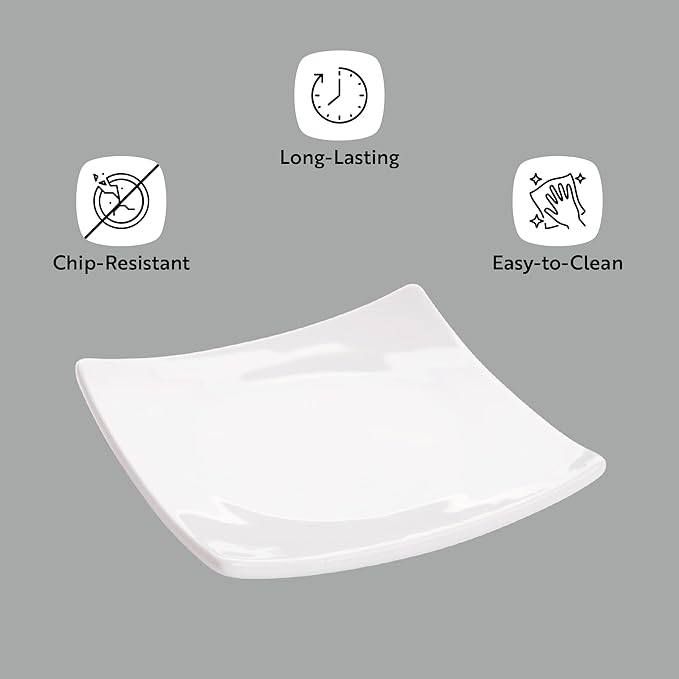 Restaurantware-3 Inch Square Mini Plates, 10 Square Small White Plates For Appetizers - Microwavable, Oven-Safe, White Porcelain Appetizer Plate, Won't Chip, For Appetizers Or Desserts