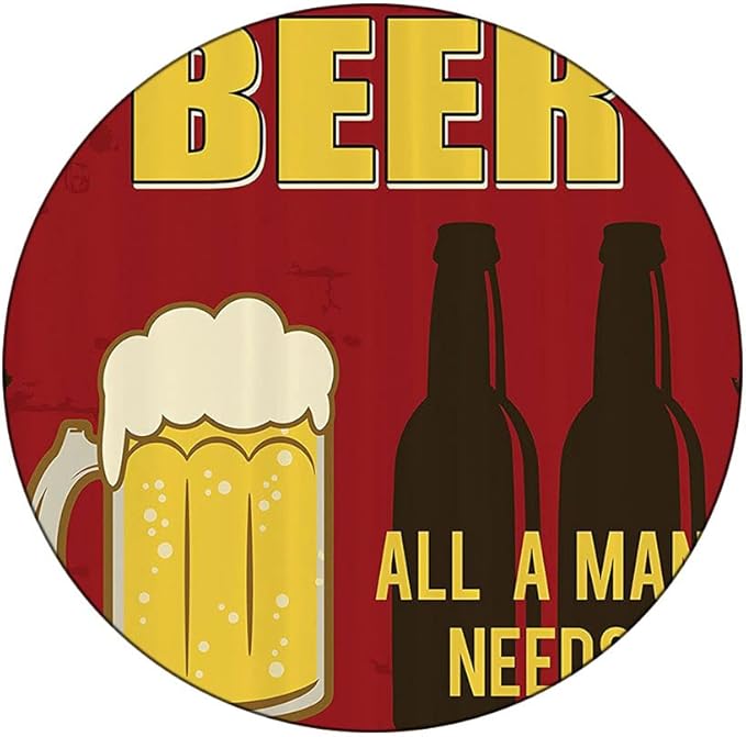 Round Edge Closing Tablecloth, Manly Decor Elastic Edged Tablecloth, Beer Mug and Two Bottles with Quotes Beer All, Fit Round Tables 39inch Diameter, Buffet Table, Parties, Holiday Dinner