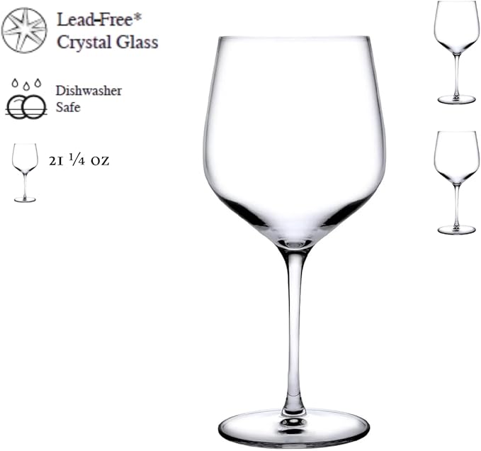 NUDE Red Wine Glasses Set of 2, Refine Burgundy – Crystal Long Stem Burgundy Red Wine Glasses with Traditional Bowl and Tapered Rim, Lead-Free, Dishwasher Safe, 21.25 oz
