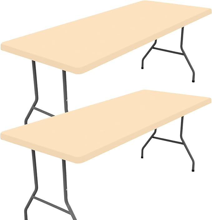 Spandex 5 Foot Rectangle Table Cloth 2 Pack, Elastic Fitted Tablecloths for Picnic, Stretch Washable Patio Table Cover for Outdoor, Camping, Banquet and Parties(Ivory, 30"x60")