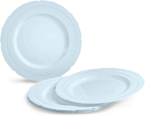 " OCCASIONS " 50 Plates Pack (25 Guests)-Extra Heavyweight Vintage Wedding Disposable/Reusable Plastic Plates -25x11'' Dinner + 25x8.25'' Salad/dessert (Chateau Collection Blue)