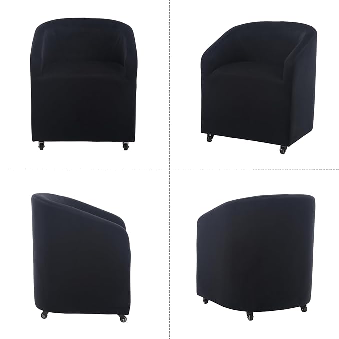 Modern Barrel Dining Chairs with Rolling Casters Set of 4, Upholstered Velvet Swivel Dining Room Chairs with Wheels for Kitchen Living Room Home Office, Black
