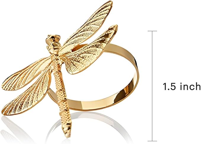 Decozen Set of 12 Gold Napkin Rings in Dragonfly Design Festive Table Decor Setting for Holiday Wedding, Birthday, Kitchen, Home Decor Housewarming Gift - Mothers Day Decorations