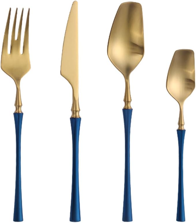 Blue Gold 16 Piece Matte Silverware Set Durable 18/8 Stainless Steel Flatware Cutlery Set for 4 Utensil Sets Home Kitchen Hotel Restaurant Dishwasher Safe Luxury-Tableware