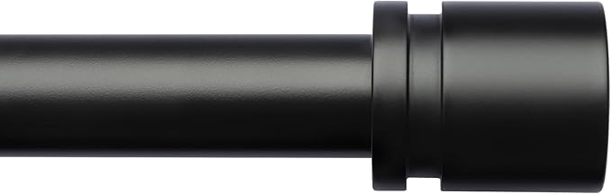 Curtain Rods for Windows 16 to 240 Inches Adjustable Length 1 Inch Diameter Window Curtain Rod with Aluminium Finials, Black