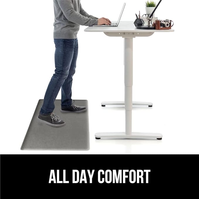 GORILLA GRIP 2 Pack Comfortable Cushioned Kitchen Mats for Floor, 17x24 + 17x48, Waterproof and Stain Resistant, 1/2 Inch Thick Soft Ergonomic Standing Desk Anti Fatigue Mat, Foam Supports Feet, Gray