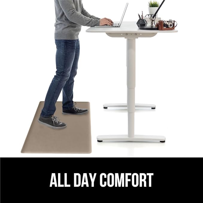 GORILLA GRIP 2 Pack Comfortable Cushioned Kitchen Mats for Floor, 17x29 + 17x59, Waterproof and Stain Resistant, 1/2 Inch Thick Soft Ergonomic Standing Desk Anti Fatigue Mat, Foam Supports Feet, Beige