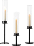 Hewory Black Candlestick Holders Hurricane Candle Holder, 3Pcs Candle Stick Candle Holder Candelabra, Taper Candle Holders with Glass Candle Cover for Wedding Table Centerpiece Christmas Decor