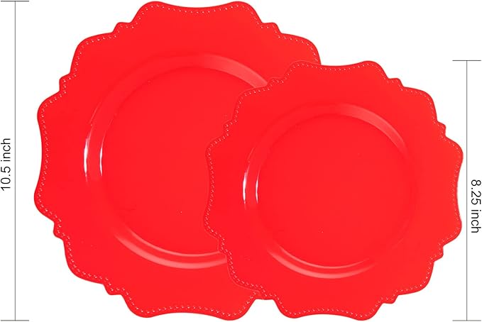 COLOSUS Disposable Plastic Plates 60Pcs, Christmas Red Plastic Party Plates, Heavy Duty 30 Dinner plate 10.5” and 30 Salad/Dessert Plate 8.25” for Christmas party dinner
