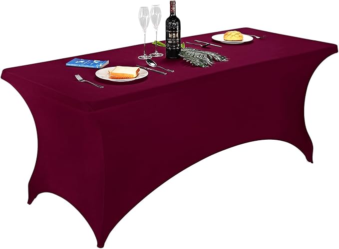 LZY Spandex Table Covers 6 Feet, Stretch/Fitted Table Covers for 6 Feet Folding Table, Rectangular Spandex Table Cloths for Wedding Party or Event (6FT-2PCS, Burgundy)