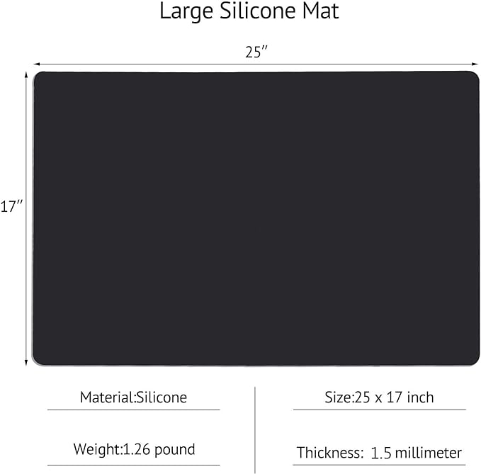 Gartful Silicone Mats for Kitchen Counter, Thicker 0.06", 25 x 17 inches Multipurpose Table Mat, Silicone Pad Desk Work Mat, Nonstick Nonskid Heat-Resistant Pad, Placemat, Black