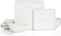 Famiware Dinnerware Sets for 4, Ocean Square 12-Piece Kitchen Plates and Bowls Sets, Microwave and Dishwasher Safe, Scratch Resistant, Matte White