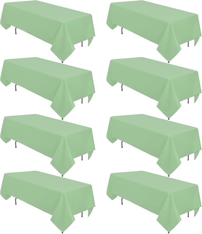8 Pack Sage Green Tablecloth 60 x 102 Inch Rectangular Table Cloth for 6 Foot Rectangle Tables, Wrinkle Resistant Washable Polyester Fabric Table Covers for Wedding Party Banquet Buffet and Camping