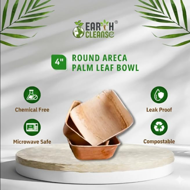 4" Areca Palm Leaf Square Bowls Compostable Biodegradable Eco-Friendly Bowls Natural Disposable Bowls, Perfect for Picnic Catering, Dessert, and Wedding (Pack of 100)