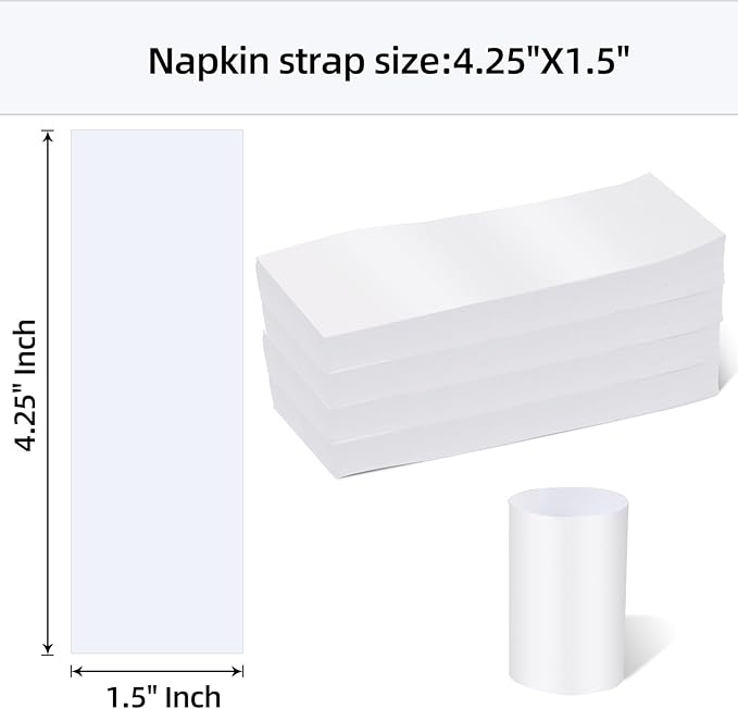 Germiwipe Napkin Band Pack of 2,500,Napkin Rings Self Adhesive,Silverware Wraps Bands (White, 2500pcs)