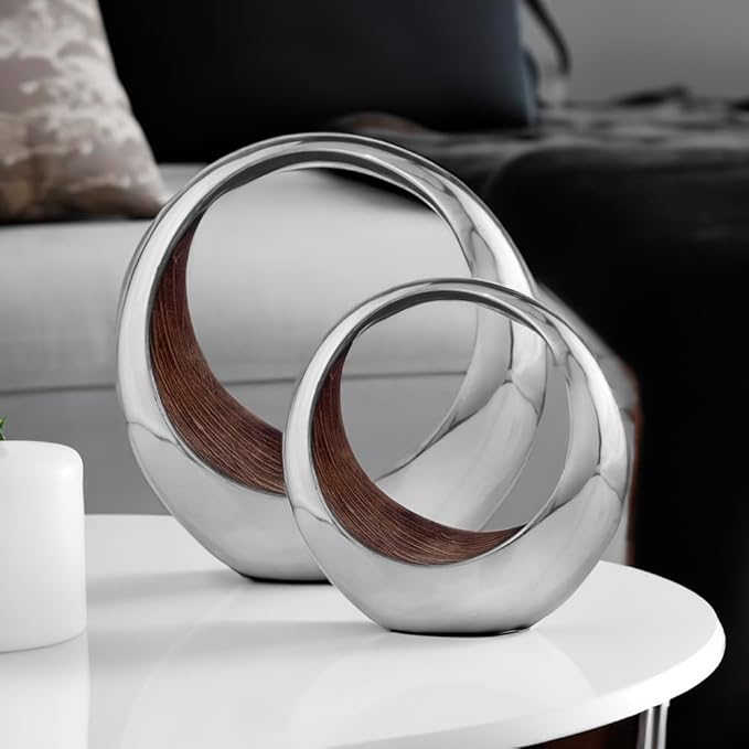 Modern Day Accents Anillo 2-Tone Decorative, Large, Aluminum, Tabletop, Accents, Décor, Bowl, Modern, Engagement Wedding Trays, Ring Display Stand, Key Holder L x 8" W x 16" H, Brown, Silver