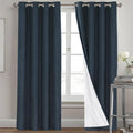 PrinceDeco Navy Blue 100% Blackout Linen Curtains 90 Inch Long, Thick Faux Linen Fabric Room Darkening Curtains & Drapes for Bedroom/Living Room Thermal Insulated with White Liner,52 x 90 Inch
