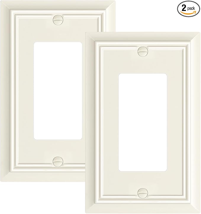 2-Pack Decorator Wall Plate Cover, Light Almond Decorative Switch Plates and Outlet Covers, Durable Natural Bamboo Fiber Wall Plates for Electrical Outlets, Receptacle, GFCI Outlet, Dimmer Switch