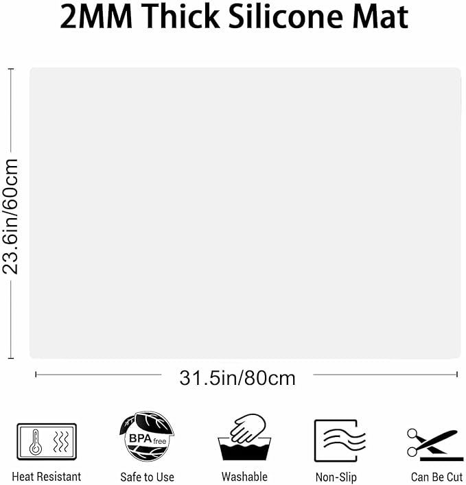 Extra Large Silicone Mat 31.5"x23.6"x0.08”, Multipurpose Silicone Mat Thick Heat Resistant Mat, Nonstick Kitchen Counter Mat, Waterproof Nonslip Silicone Mats for Kitchen Counter, Semitransparent