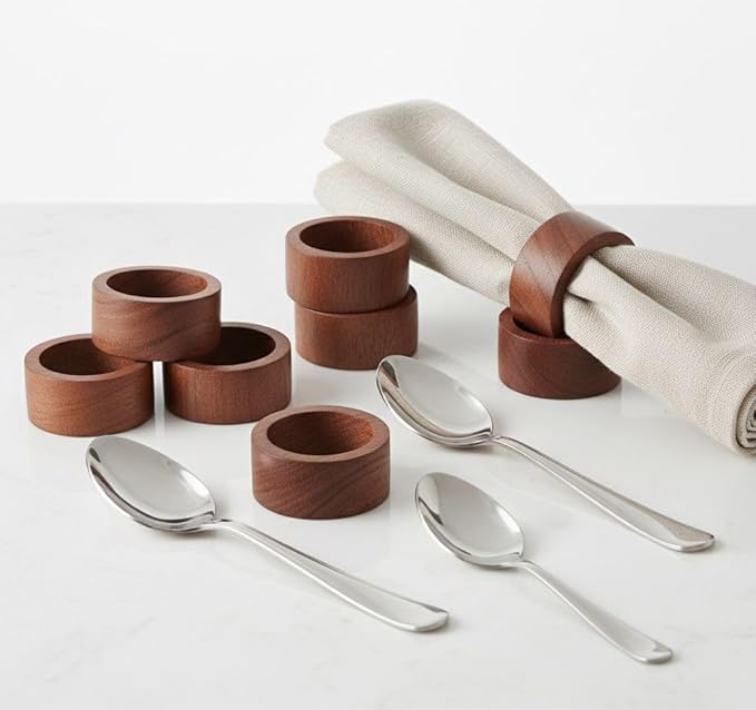 Wood Napkin Rings Set of 12 Napkin Holders Buckles for Dining, Anniversary, Birthday, Dinner, Christmas, Party of Table Setting